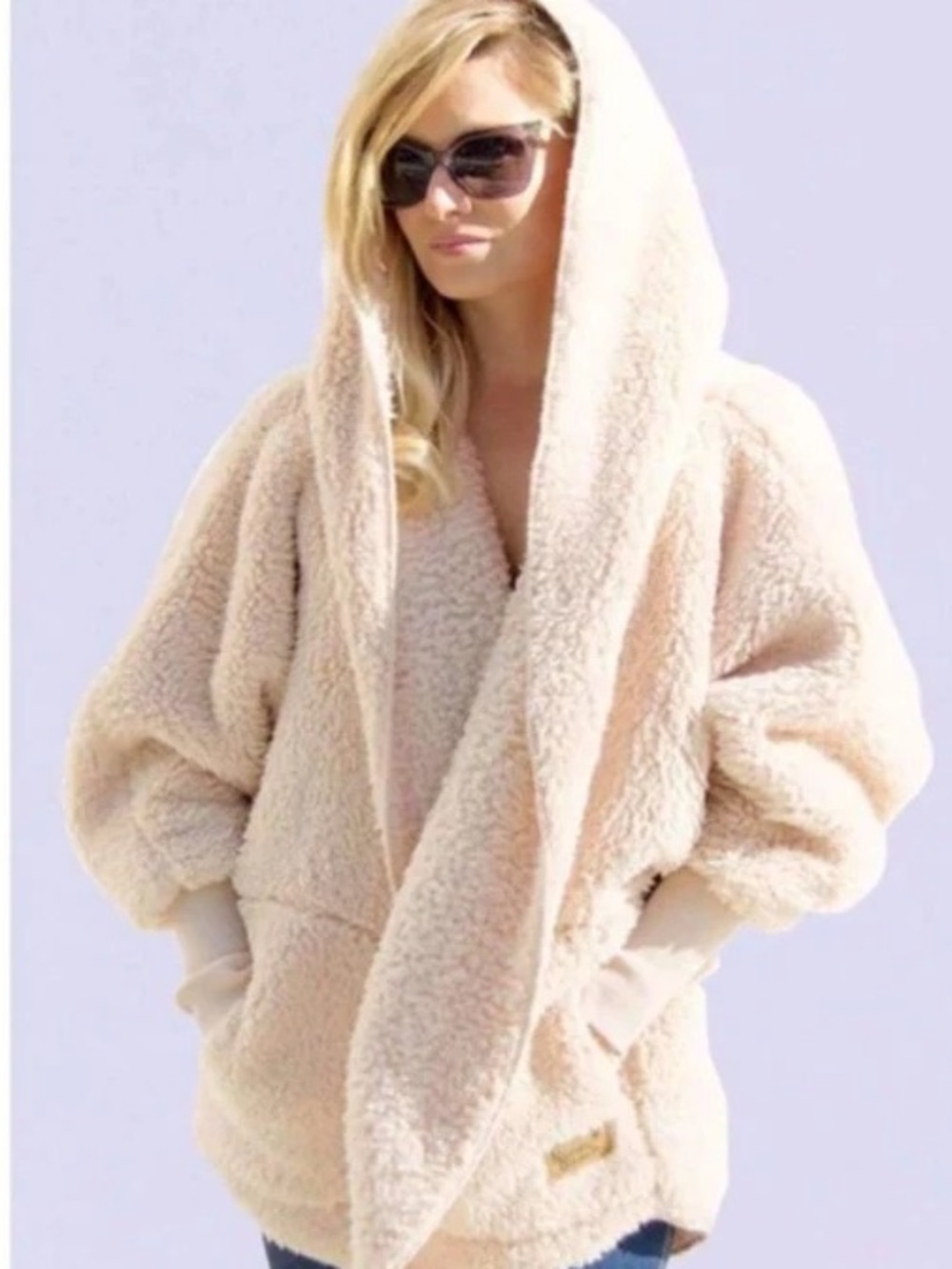 Nordic Cream Beach Cozy Hooded Teddy Open Concept Fall Coat - sz  1 Original